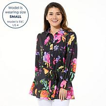 "As Is" IMAN Global Chic Printed Button-Front Everything Blouse