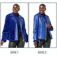 "As Is" IMAN Global Chic Reversible Faux Fur to Faux Leather Jacket