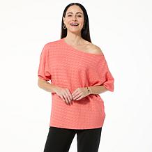 "As Is" IMAN Global Chic Textured Knit Asymmetrical Dolman Sleeve Top