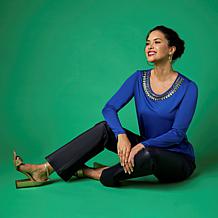 "As Is" IMAN Global Chic Top with Jewel Embellished Neckline