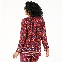 "As Is" IMAN Global Chic Woven V-Neck Placket Top with Foil Detail