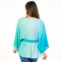 "As Is" Iman Ombre Dramatic Sleeve Top with Belt