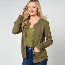 "As Is" Jaclyn Smith Button-Front Long-Sleeve Sweater Jacket