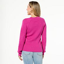 "As Is" Jaclyn Smith Diamond Stitch Button Detail Pullover Sweater