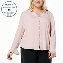 "As Is" Jaclyn Smith Feminine Flounce Cuff Blouse with Cami