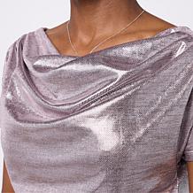 "As Is" Jaclyn Smith Metallic Knit Cap Sleeve Cowl Neck Top