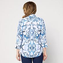 "As Is" Jaclyn Smith Printed 3/4-Sleeve Hi-Low Hem Shirt
