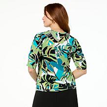 "As Is" Jaclyn Smith Ruched Puff-Sleeve Cotton Slub Knit Tee