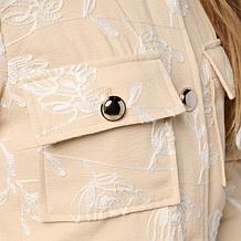 "As Is" Jaclyn Smith Woven Floral-Embroidered Buttoned Jacket