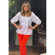 "As Is" Jaclyn Smith Woven Voile Gathered Neck Romantic Blouse