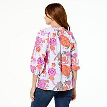 "As Is" Jaclyn Smith Woven Voile Gathered Neck Romantic Blouse