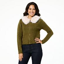 "As Is" Jaclyn Smith Zipper-Front Sweater Jacket w/ Detachable Faux...