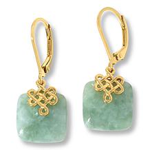 "As Is" Jade of Yesteryear Gold-Plated Cushion Jade Drop Earrings