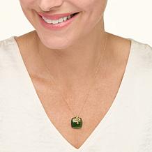 "As Is" Jade of Yesteryear Gold-Plated Cushion Jade Pendant 18" Chain