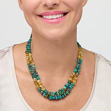 "As Is" Jay King Strlng Silvr Turquoise & Yellow Opal 2-Row 18" Ncklce