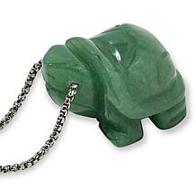 "As Is" KALIFANO Carved Gemstone Turtle 30" Stainless Steel Necklace