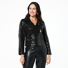 "As Is" kathy ireland® Fashion 360 Cannes Sequined Biker Jacket