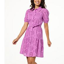 "As Is" Lacey Chabert Belted Eyelet Shirt Dress