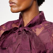 "As Is" MarlaWynne Embellished Chiffon Bow Blouse with Tank