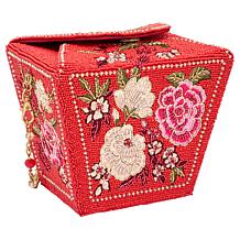 "As Is" Mary Frances Scarlet Bloom Hand-Beaded Top Handle Bag