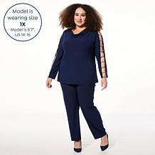 "As Is" Nina Leonard 2-piece Moss Crepe Top and Pant Set