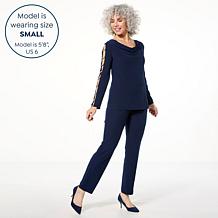 "As Is" Nina Leonard 2-piece Moss Crepe Top and Pant Set