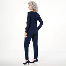 "As Is" Nina Leonard 2-piece Moss Crepe Top and Pant Set