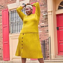 "As Is" Nina Leonard 2-piece Ribbed Sweater Knit Top and Skirt Set