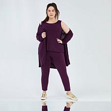 "As Is" Nina Leonard 3-piece Shawl Cardigan Tank and Pant Set