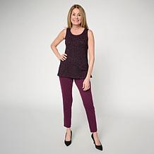 "As Is" Nina Leonard 3-piece Textured Knit Cardigan, Tank & Pant Set