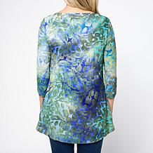 "As Is" Nina Leonard 3/4-Sleeve Burnout Knit Top