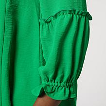 "As Is" Nina Leonard Button-Front Textured Wave Tunic Blouse