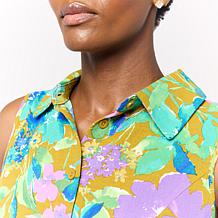 "As Is" Nina Leonard Collared Sleeveless Hi-Low Button-Front Top