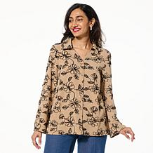 "As Is" Nina Leonard Embroidered Button Front Blouse