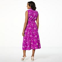 "As Is" Nina Leonard Embroidered Fit-and-Flare Midi Dress