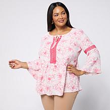 "As Is" Nina Leonard Floral Printed Textured Wave Blouse