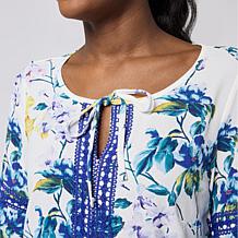 "As Is" Nina Leonard Floral Printed Textured Wave Blouse