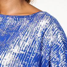 "As Is" Nina Leonard Foiled Knit Boat Neck 3/4-Sleeve Tunic