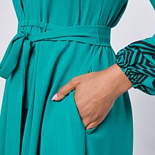 "As Is" Nina Leonard Half Placket Collared Midi Shirtdress