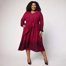 "As Is" Nina Leonard Half Placket Collared Midi Shirtdress