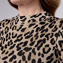 "As Is" Nina Leonard Jacquard Long-Sleeve Mock-Neck Sheath Dress