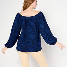 "As Is" Nina Leonard Long Balloon Sleeve Square Neck Top
