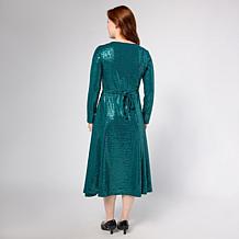 "As Is" Nina Leonard Long Sleeve Round Neck Printed Sylvia Dress