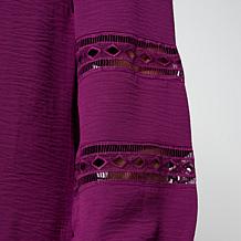 "As Is" Nina Leonard Notch Neck Textured Wave Top with Tie