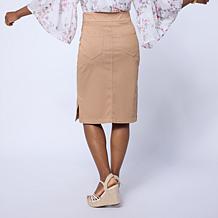 "As Is" Nina Leonard Stretch Denim Knit Pull-On Midi Skirt