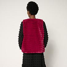 "As Is" Nina Leonard Striped Faux Fur Vest