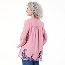 "As Is" Nina Leonard Surplice Neck Bell Sleeve Hi-Low Top