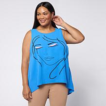 "As Is" Nina Leonard Textured Wave Top with Face Placement Print