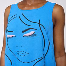 "As Is" Nina Leonard Textured Wave Top with Face Placement Print