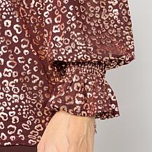 "As Is" Nina Leonard V Neck Printed Foiled Powermesh Top